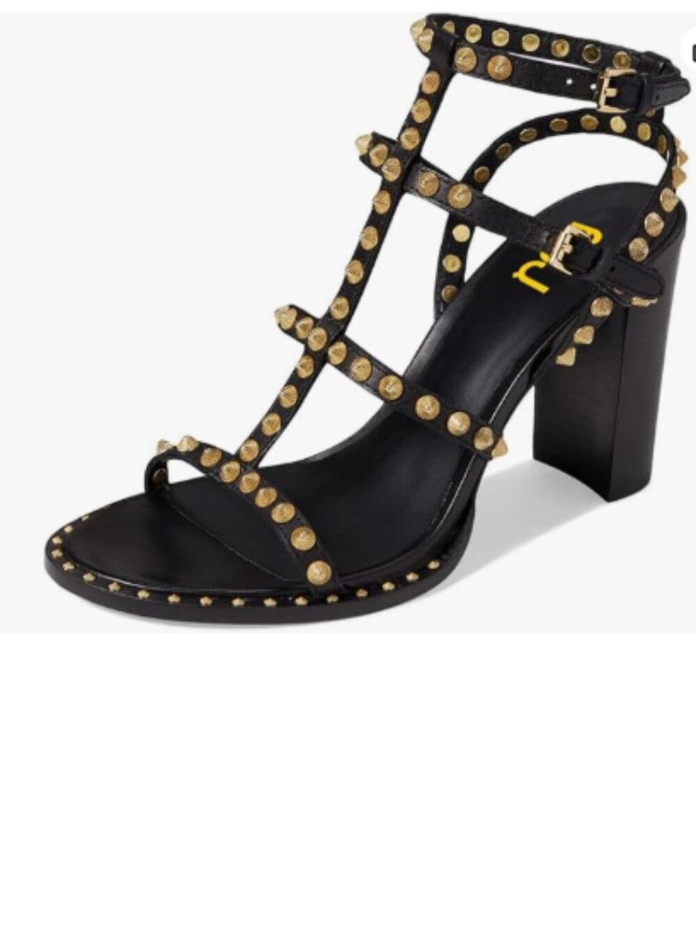 FSJ Black Gladiator Rivets Strap Open Toe Chunky Heel Sandals Sexy Cutout Shoes